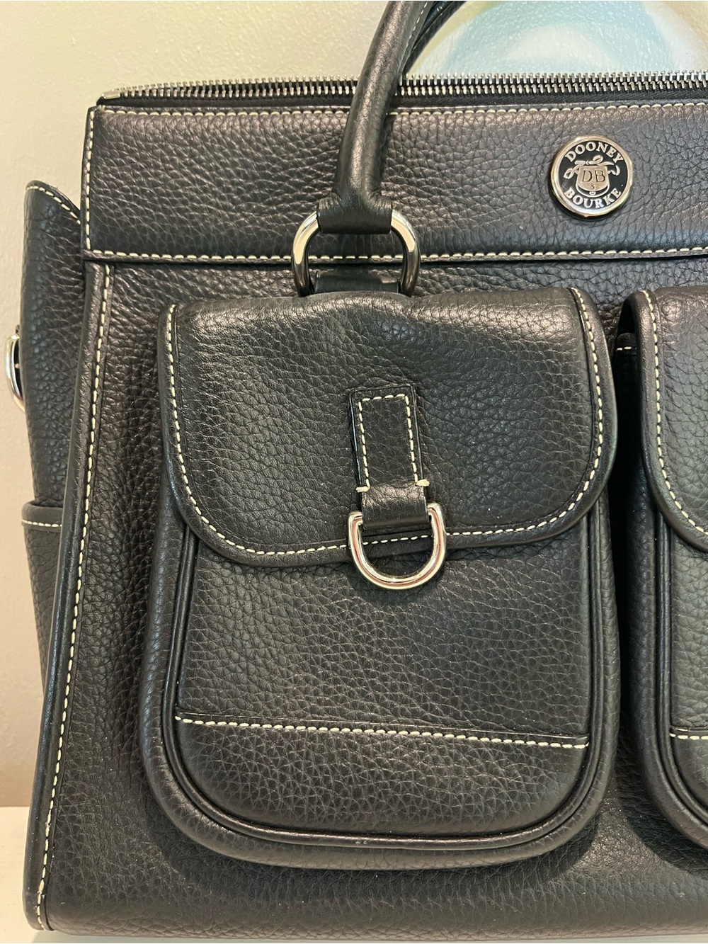 Dooney and Bourke Black Leather Double-Pocket Tote Bag, with strap and wallet - Picture 5 of 9